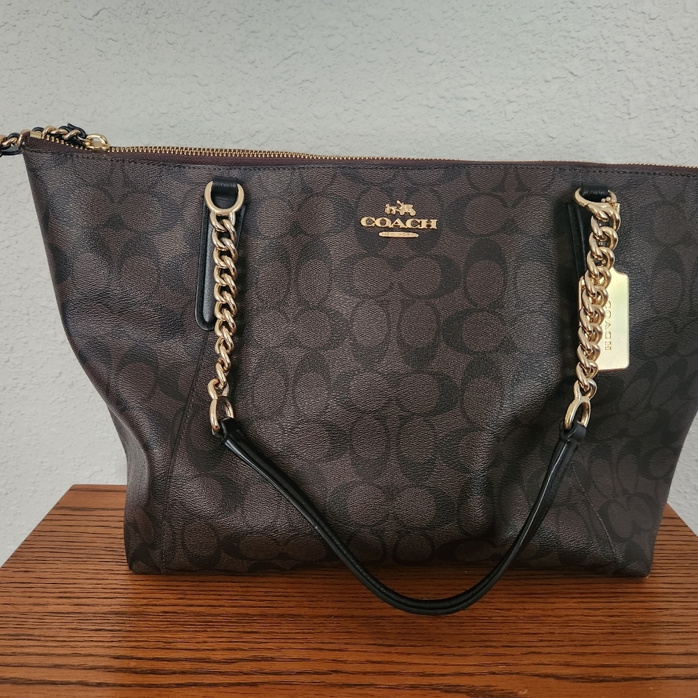 Coach Ava Chain Tote Signature Canvas in Brown/Black AUTHENTIC - Picture 4 of 9